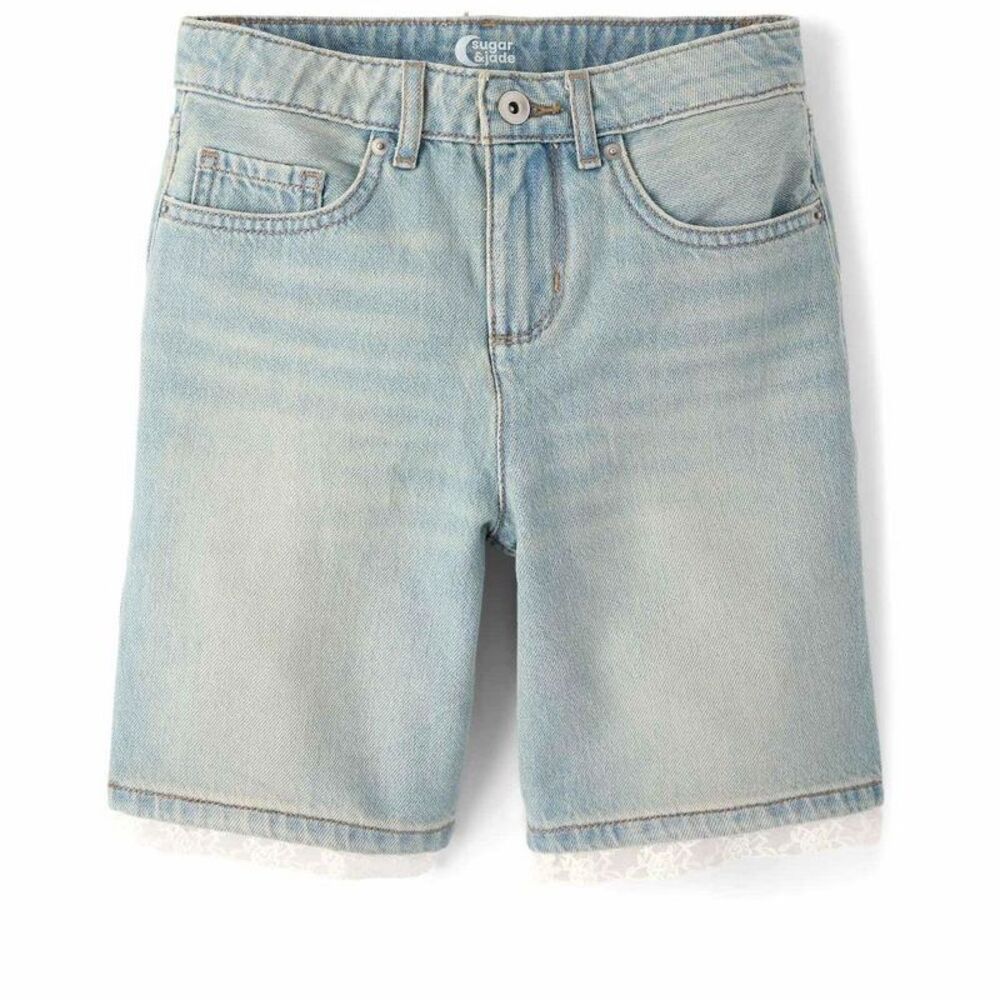 The Children's Place Tween Girls Lace Hem Jean Shorts Blue 16